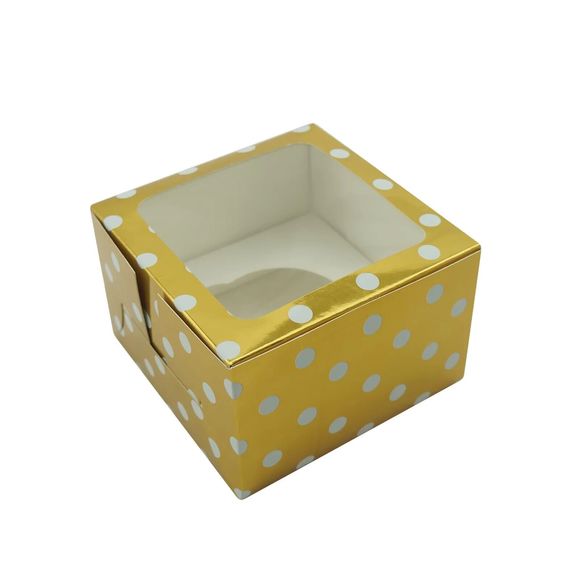 Celebrate Treat Boxes with Window & Cupcake Insert Gold White Polka Dots 3ct ea - Picture 10 of 14